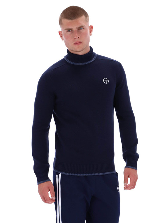 Sergio Tacchini Mens Roll Neck Knit Jumper Caruso in Maritime Blue