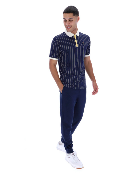 Fila Polo Shirt Mens FILA BB1 Classic Vintage Striped Polo in FILA Navy / Raffia / Gardenia