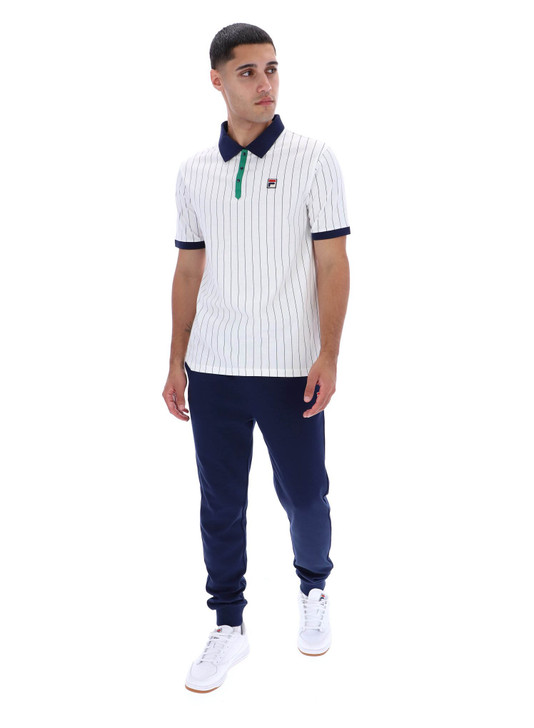 Fila Polo Shirt Mens FILA BB1 Classic Vintage Striped Polo in White / Green / FILA Navy