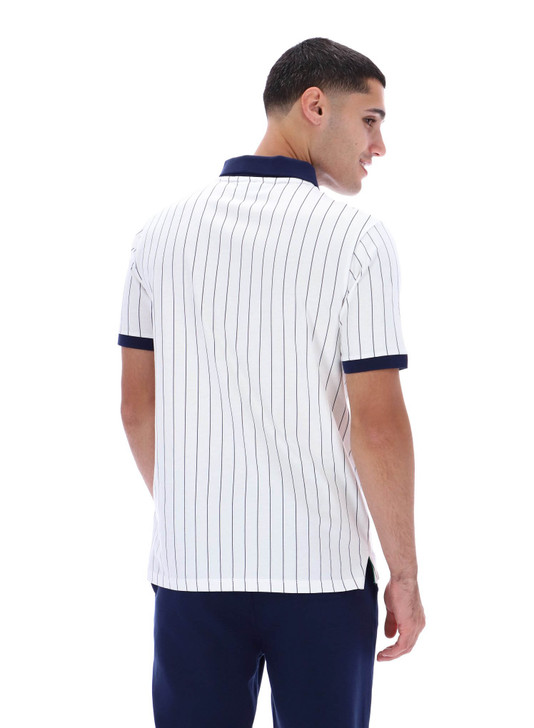 Fila Polo Shirt Mens FILA BB1 Classic Vintage Striped Polo in White / Green / FILA Navy