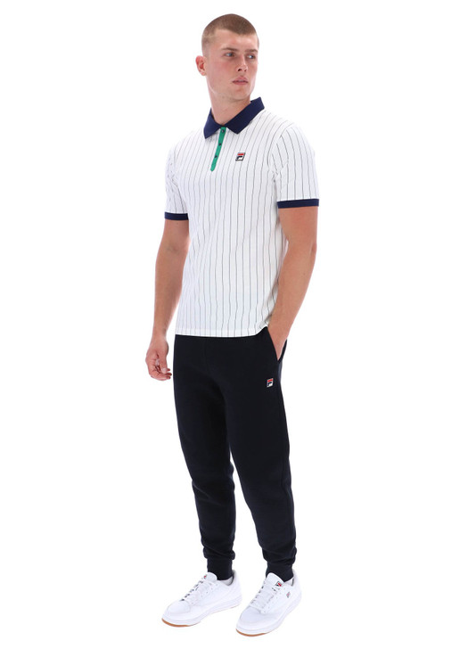 Fila Polo Shirt Mens FILA BB1 Classic Vintage Striped Polo in White / Green / FILA Navy