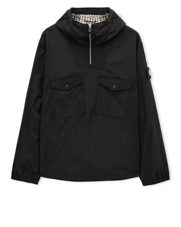 Weekend Offender Jacket Over Head Mayfield Check Trim Winbreaker in Black