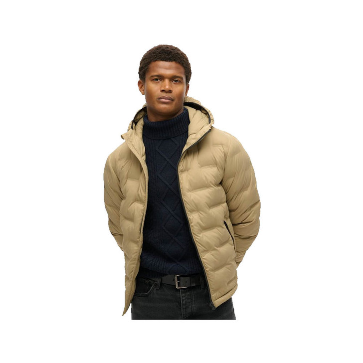 Superdry Mens Jacket Hooded Quilted Puffer Coat in Canyon Sand Brown