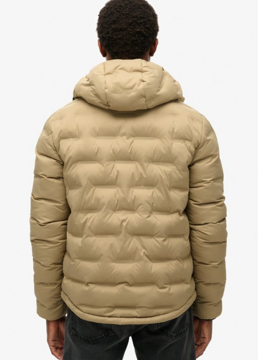 Superdry Mens Jacket Hooded Quilted Puffer Coat in Canyon Sand Brown