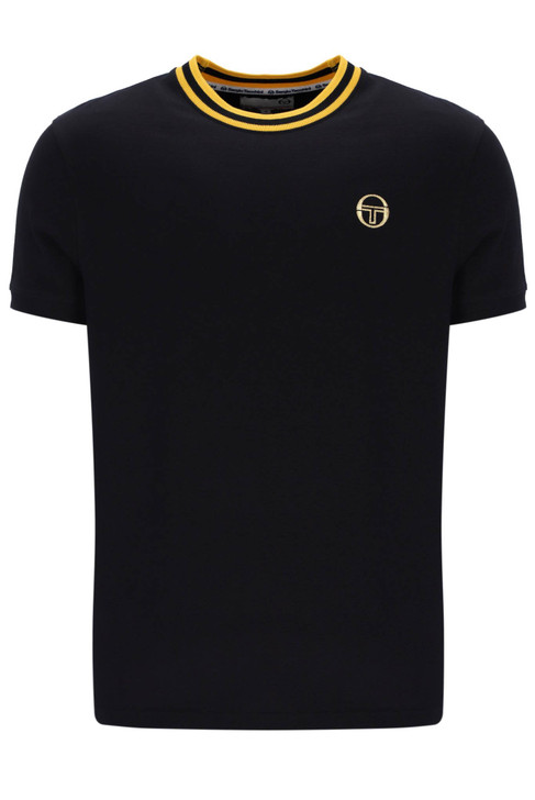 Sergio Tacchini T-Shirt Mens Rainer Tee in Black / Old Gold