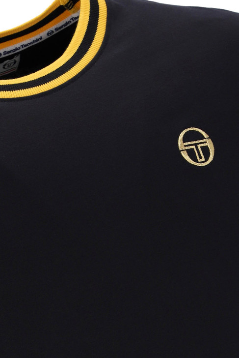 Sergio Tacchini T-Shirt Mens Rainer Tee in Black / Old Gold
