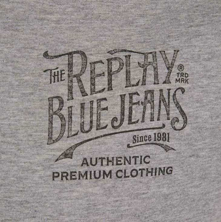 Replay Mens T-Shirt Distressed Lettering Tee in Grey