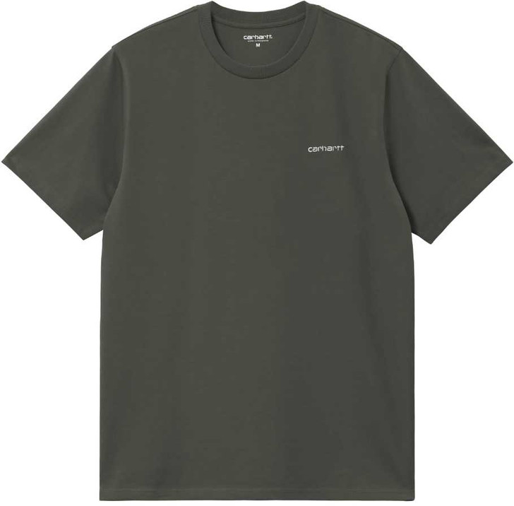 Carhartt Wip Mens T-Shirt Script Embroidered Tee in Optunia Green / White