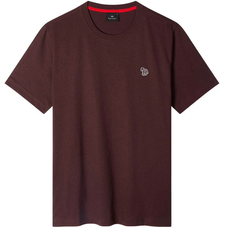 Paul Smith T-Shirt Mens Organic Cotton Zebra Badge Logo Tee in Burgundy