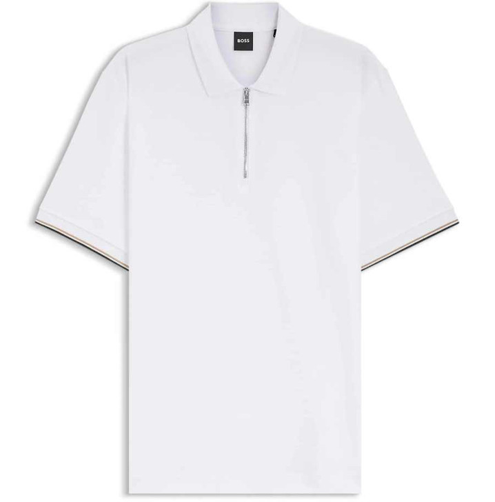 BOSS Mens Polo Shirt Hugo Boss C PEI 04 Zip Neck Pique in White