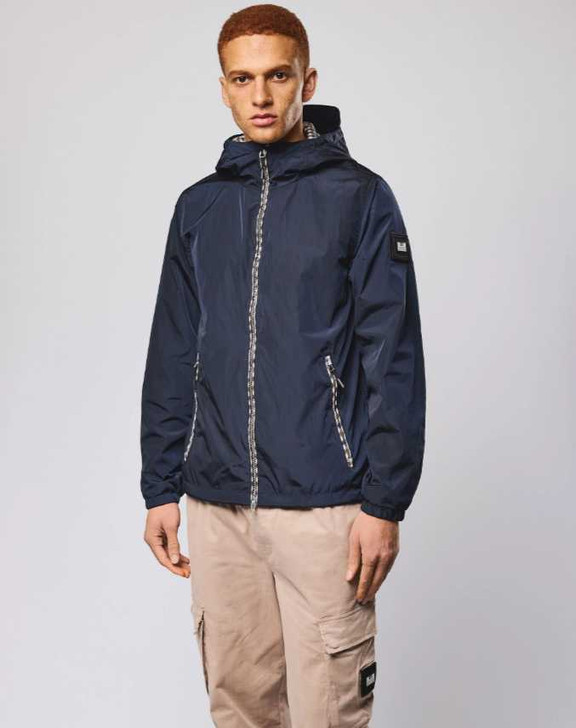 Weekend Offender Mens Jacket Campania Check Statement Windbreaker in Navy Blue