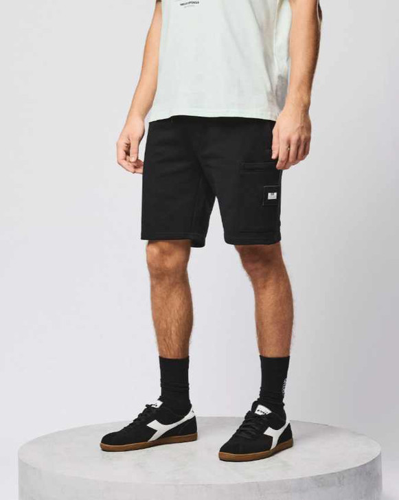 Weekend Offender Mens Shorts Hawkins Patch Logo Cotton Short in Black