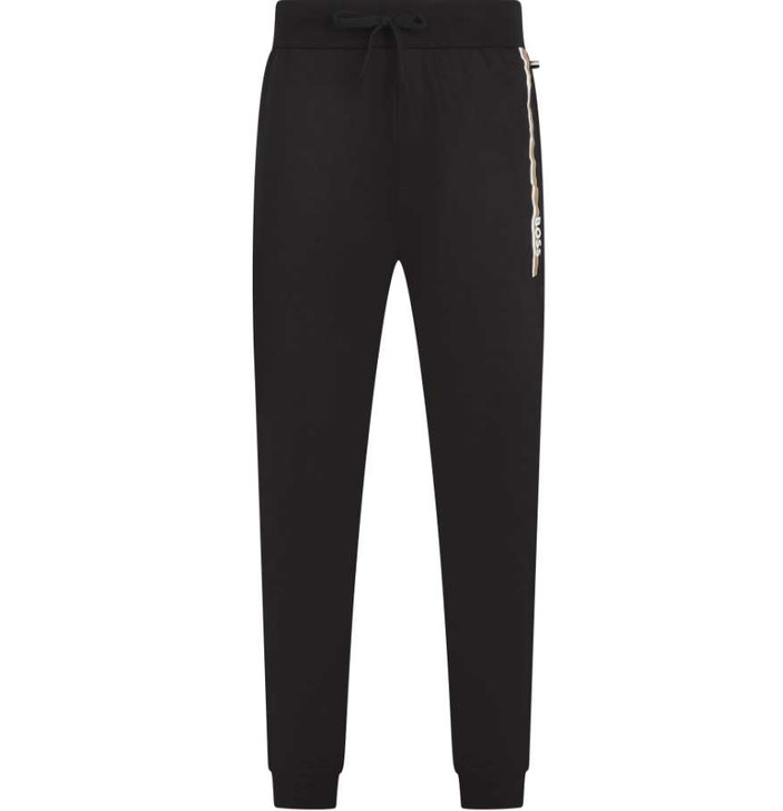 BOSS Mens Tracksuit Bottoms Hugo Boss Stripe Logo Cotton Terry Joggers in Black