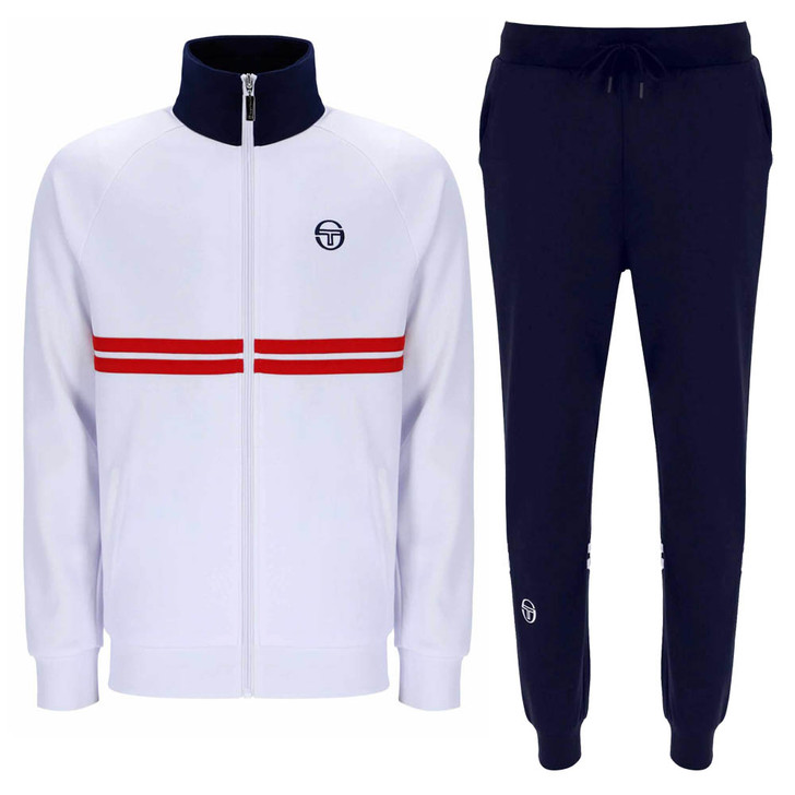 Sergio Tacchini Mens Tracksuit Dallas Track Top and Bottoms in White / Maritime Blue