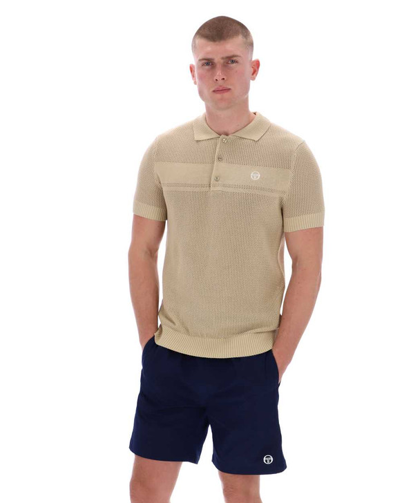 Sergio Tacchini Mens Knit Polo Shirt Sabino Top in Mojave Desert