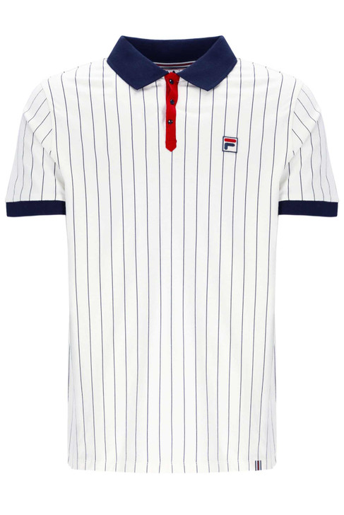 FILA Mens Polo Shirt BB1 80's Striped Polo in White / Fila Navy / Red
