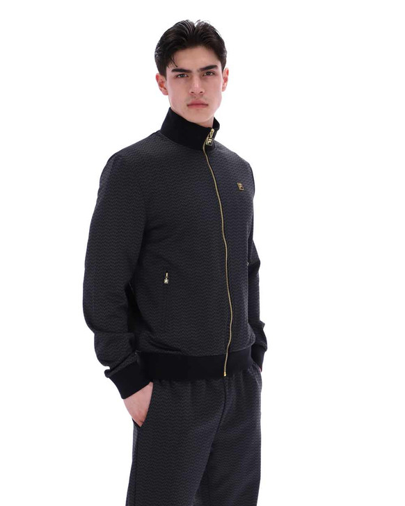 FILA Mens Track Top Mathers Herringbone Track Jacket in Black