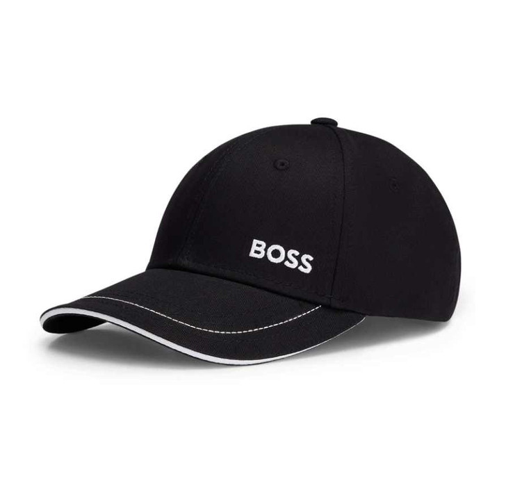 Boss Cap Mens Hugo Boss Contrast Trims Cotton Hat in Black