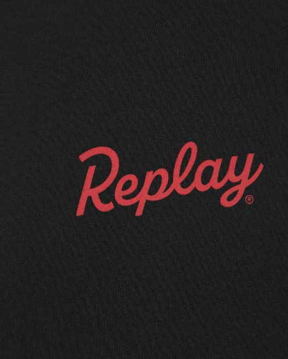 Replay Mens T-Shirt Logo Print Tee in Black
