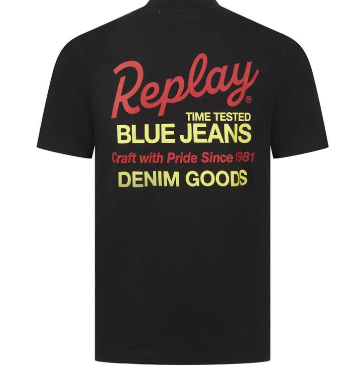 Replay Mens T-Shirt Logo Print Tee in Black