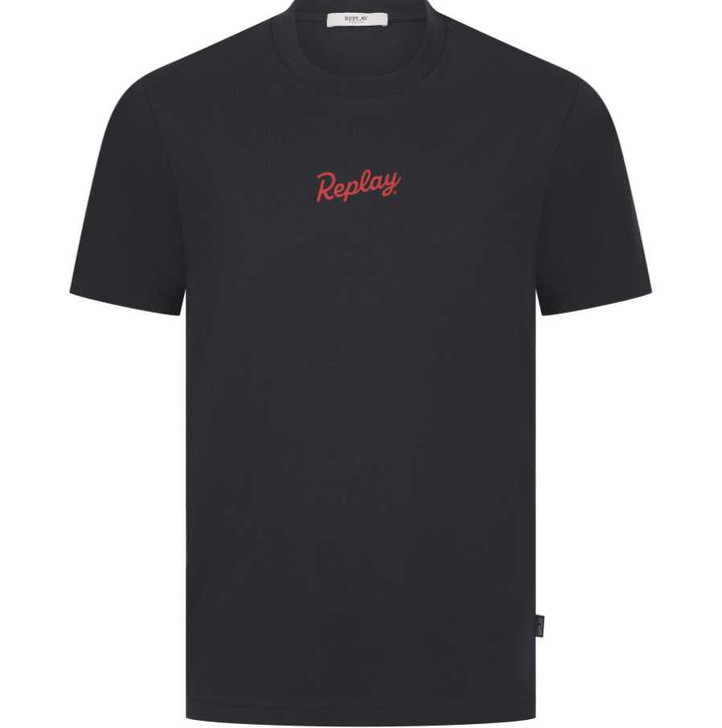 Replay Mens T-Shirt Logo Print Tee in Dark Navy Blue