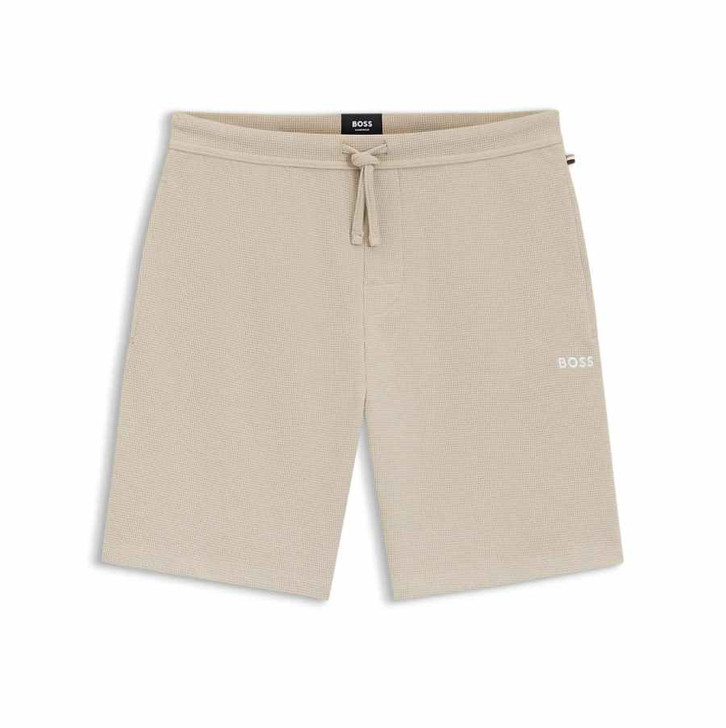 Boss Mens Shorts Waffle Structure Cotton Lightweight Short in Beige