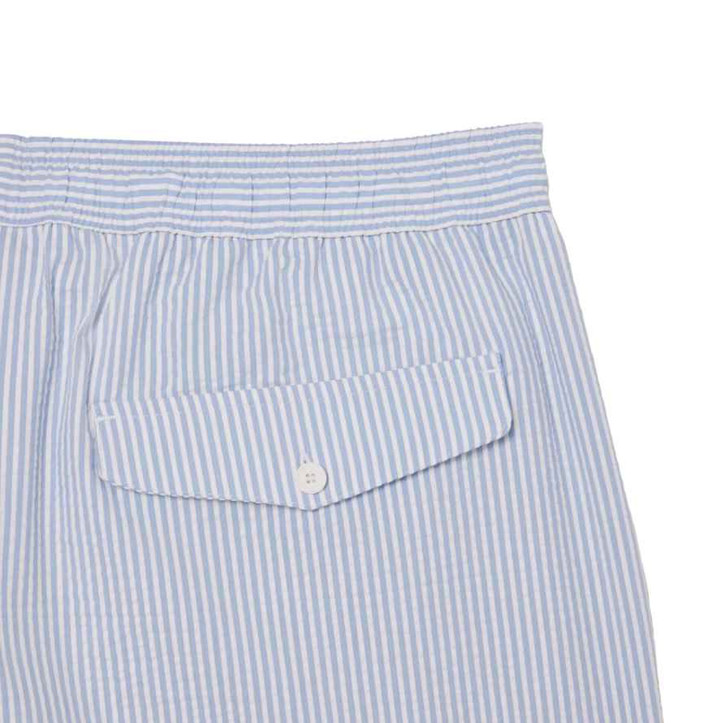 Lacoste Swim Shorts Mens Striped Mid Length Short in White / Light Blue