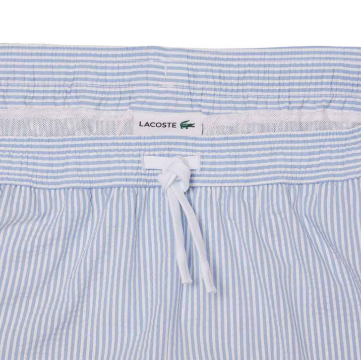 Lacoste Swim Shorts Mens Striped Mid Length Short in White / Light Blue