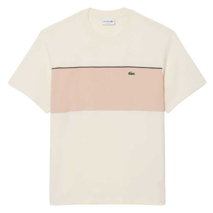 Lacoste Mens T-Shirt Colour Block Cotton Tee in Beige