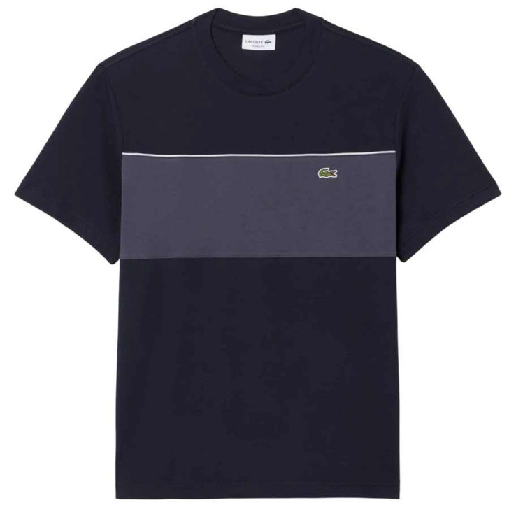 Lacoste Mens T-Shirt Colour Block Cotton Tee in Navy Blue