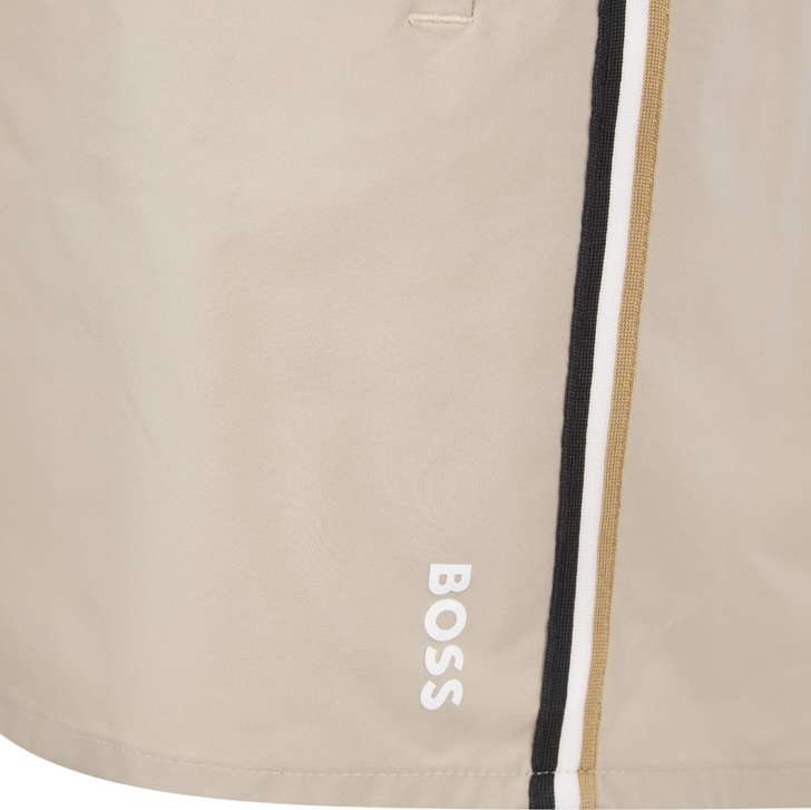 Hugo Boss Mens Swim Shorts BOSS Iconic Stripe Logo Short in Light Beige