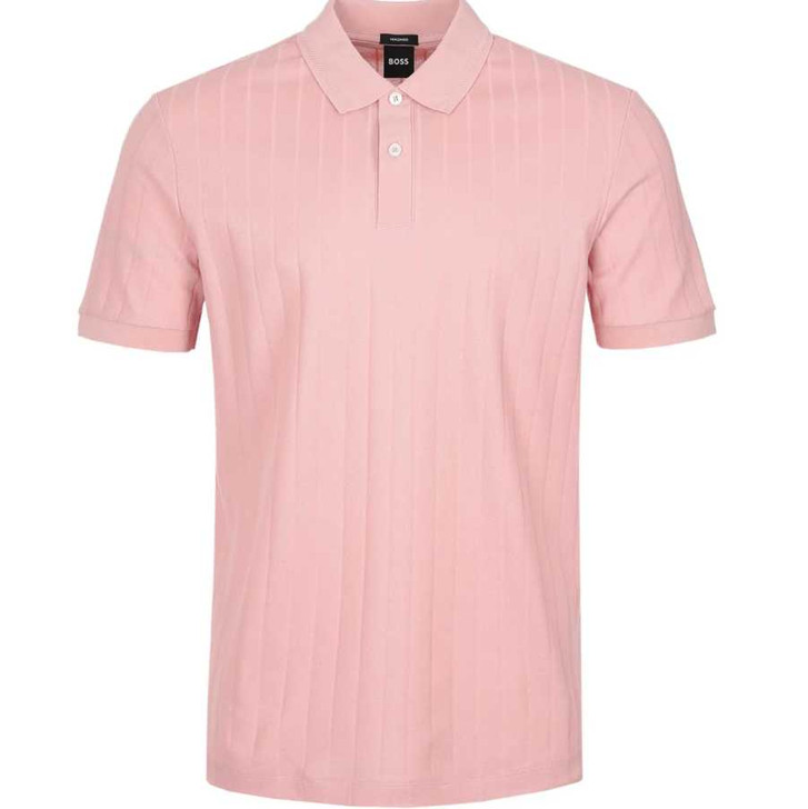 Hugo Boss Mens Polo Shirt BOSS Vertical Stripe Mercerised Cotton Polo in Light Pink