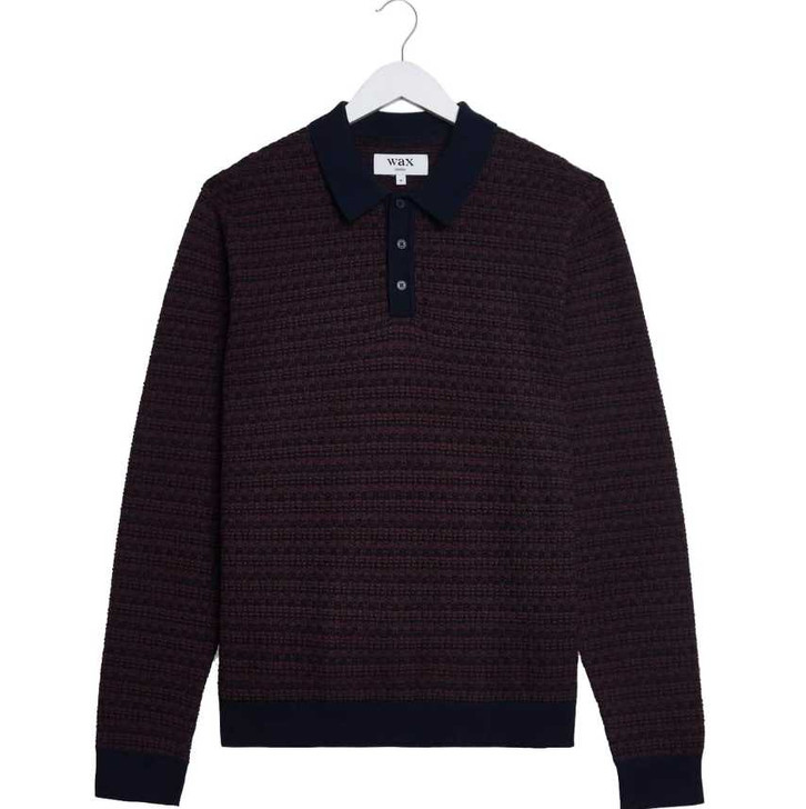 Wax London Mens Polo Shirt Oban Mini Geo Multi Knit Polo in Brown / Navy