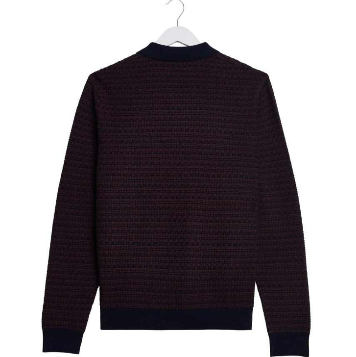 Wax London Mens Polo Shirt Oban Mini Geo Multi Knit Polo in Brown / Navy