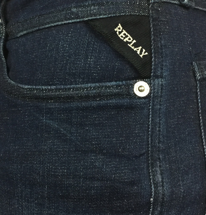 Replay Mens Anbass Hyperflex 5 Pocket Jean in Raw Indigo