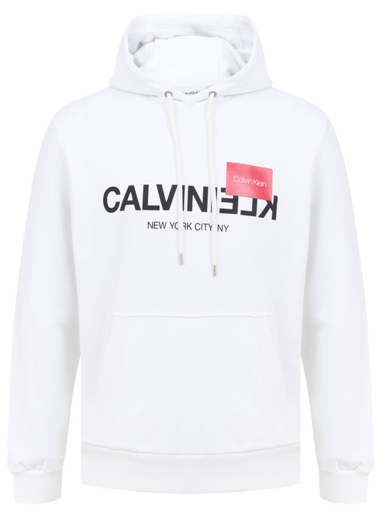 Calvin Klein Text Reverse Logo Hoodie in White