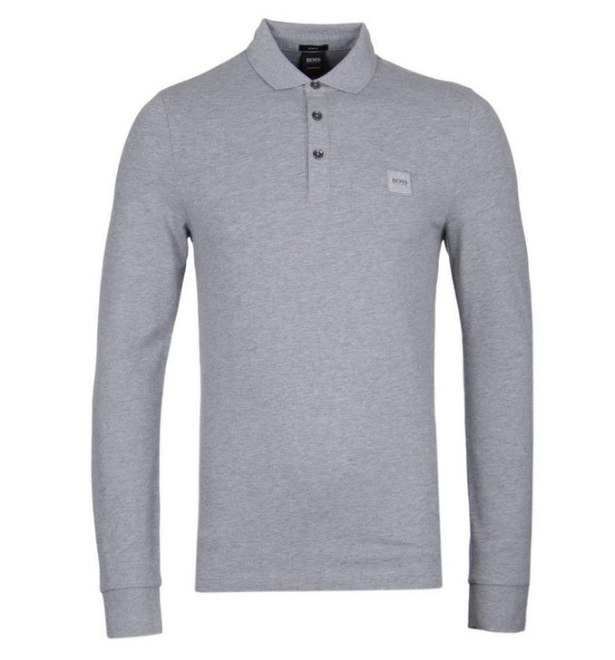 Hugo Boss Passerby Long Sleeve Polo Shirt in Grey Marl