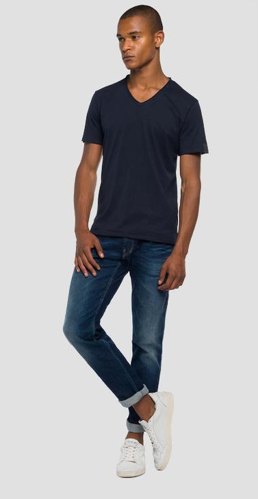 Replay Deconstructed V Neck T-Shirt in Navy