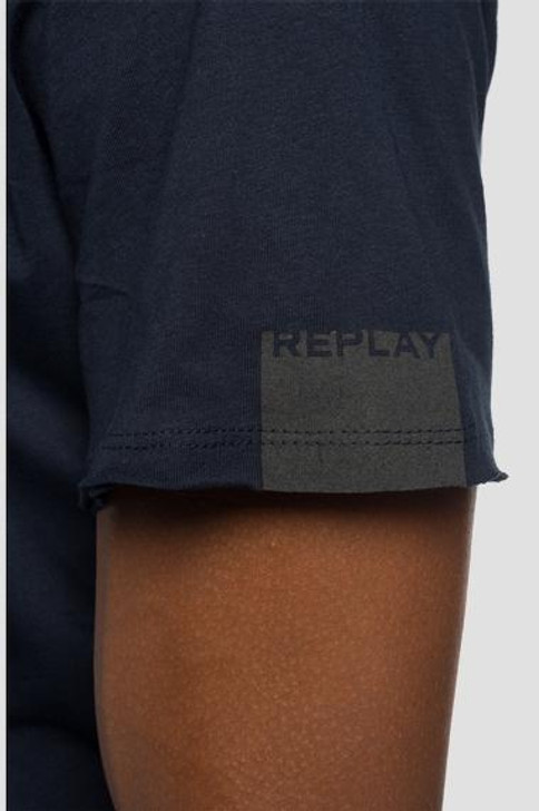 Replay Deconstructed V Neck T-Shirt in Navy