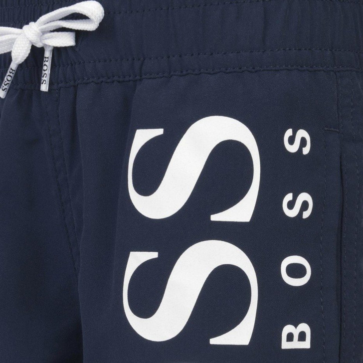 Hugo Boss Kids Logo Branded Swim Shorts in Navy