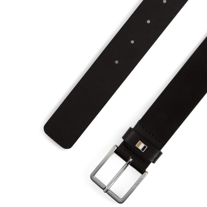 BOSS THER-FLAG SIGNATURE-STRIPE ITALIAN LEATHER BELT BLACK