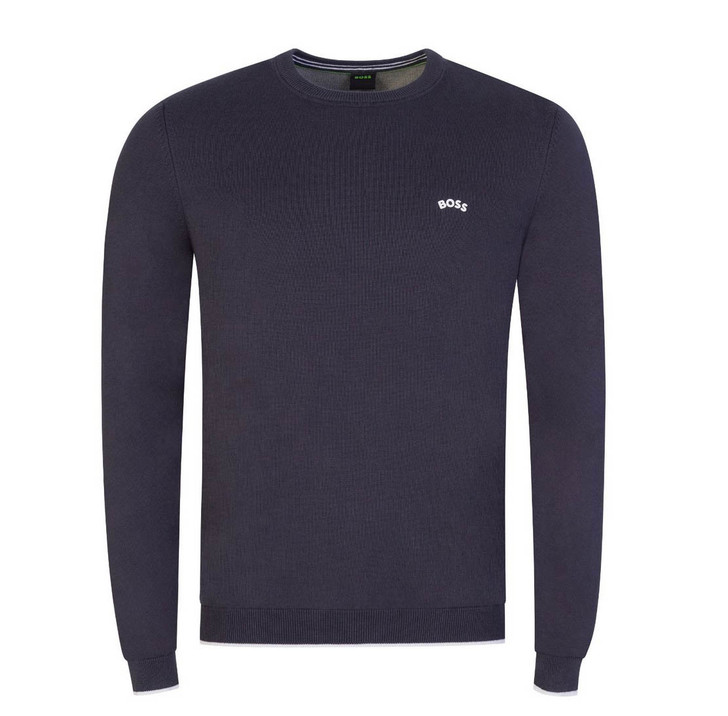 Hugo Boss Mens Jumper Rallo Organic Cotton Knit in Dark Blue