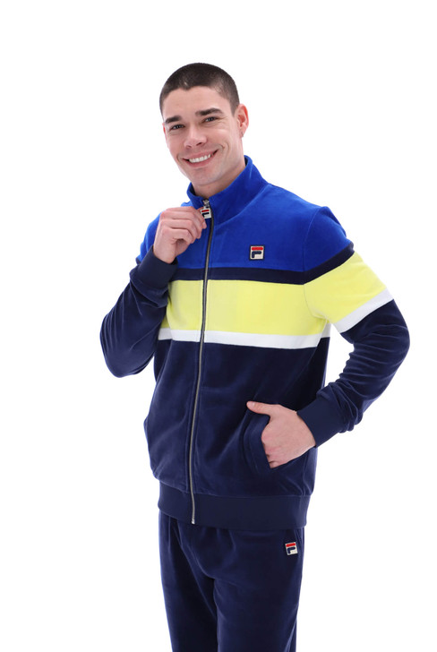 Fila Mens Track Top Decker FILA Velour Track Jacket in Navy / Bright Blue