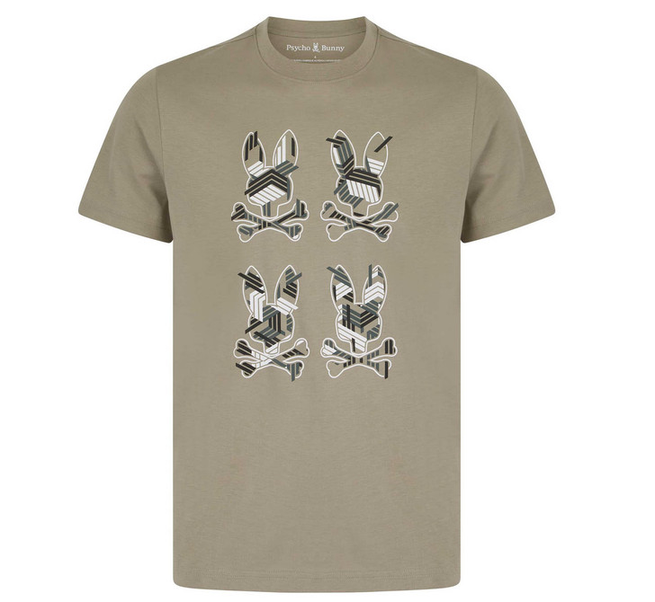 Psycho Bunny Mens T-Shirt Plaza Graphic Tee in Wet Sand Beige