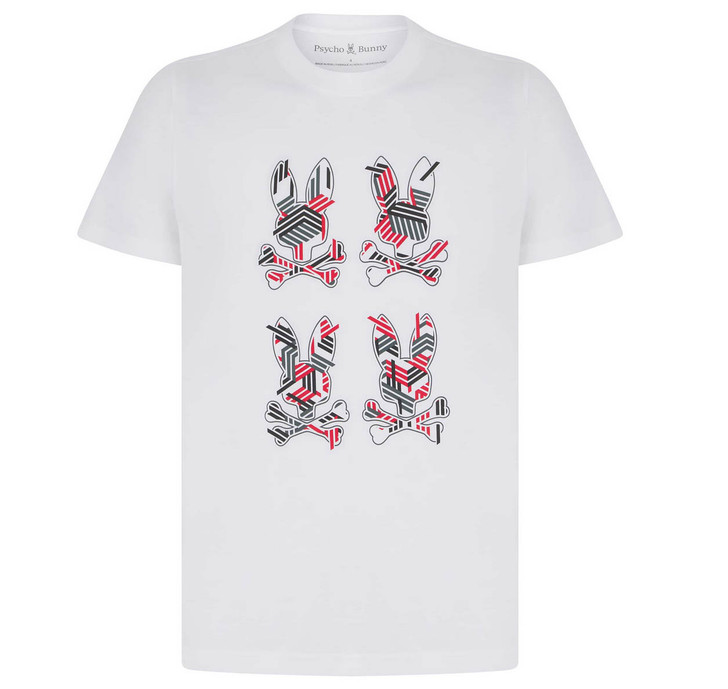 Psycho Bunny Mens T-Shirt Plaza Graphic Tee in White