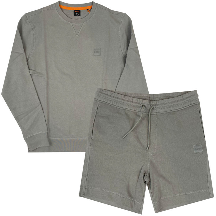 Hugo Boss Mens Sweatshirt & Shorts Set Westart Sewalk BOSS Set in Grey