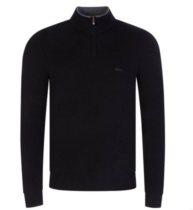 Hugo Boss Mens Sweater Marlo Zip Neck BOSS Wool Jumper in Black