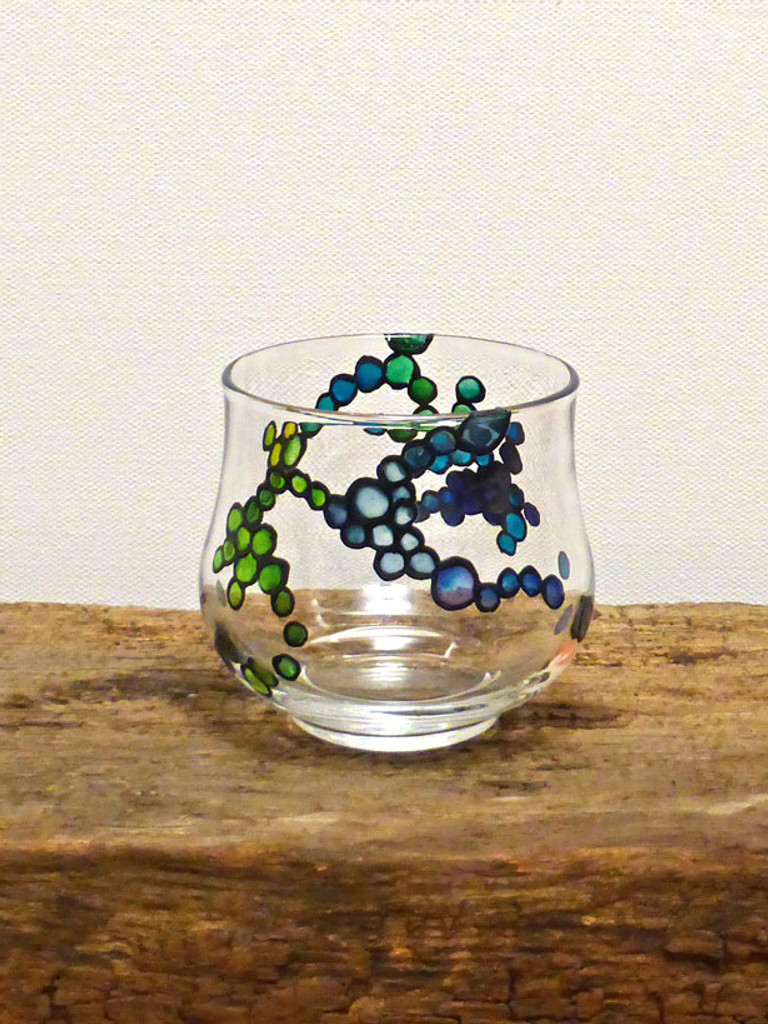 SOLD - Hand Painted Glass Candle Holder - Lilac, Mint, Deep & Sky Blue Design