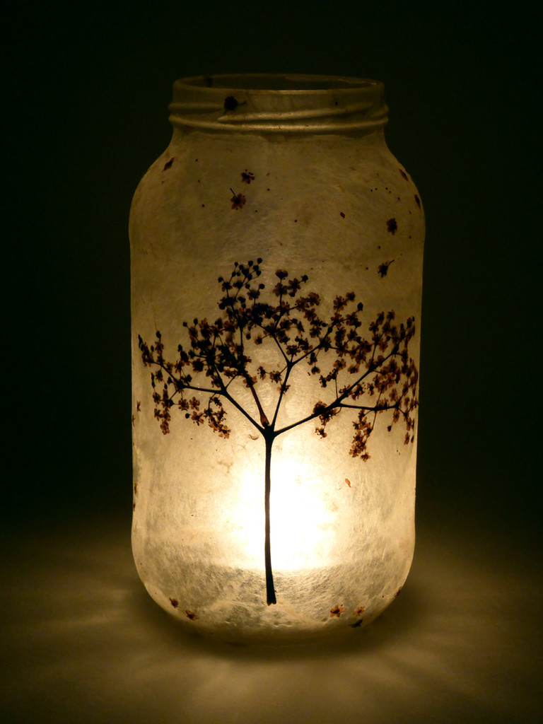 SOLD - Lokta Paper - Black Lace Elderflower Lantern