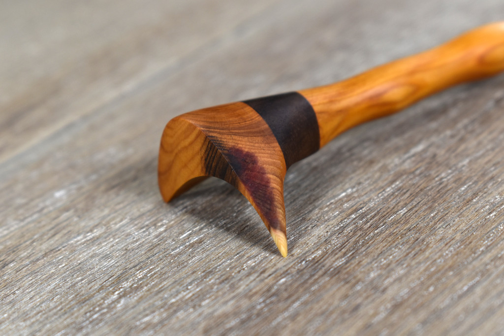 Sculpted Black Walnut & Yew Wood Hair Pin